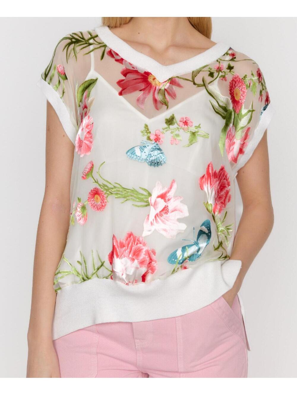 CHRISTY LYNN white pink floral blouse sz S